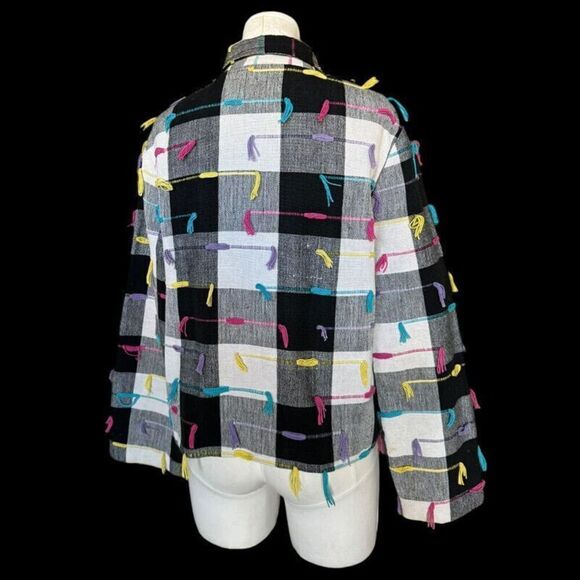 VTG 90s Lifestyle Checkered Colorful Jacket Coat Button Up Sz M 100% Cotton - Picture 2 of 11